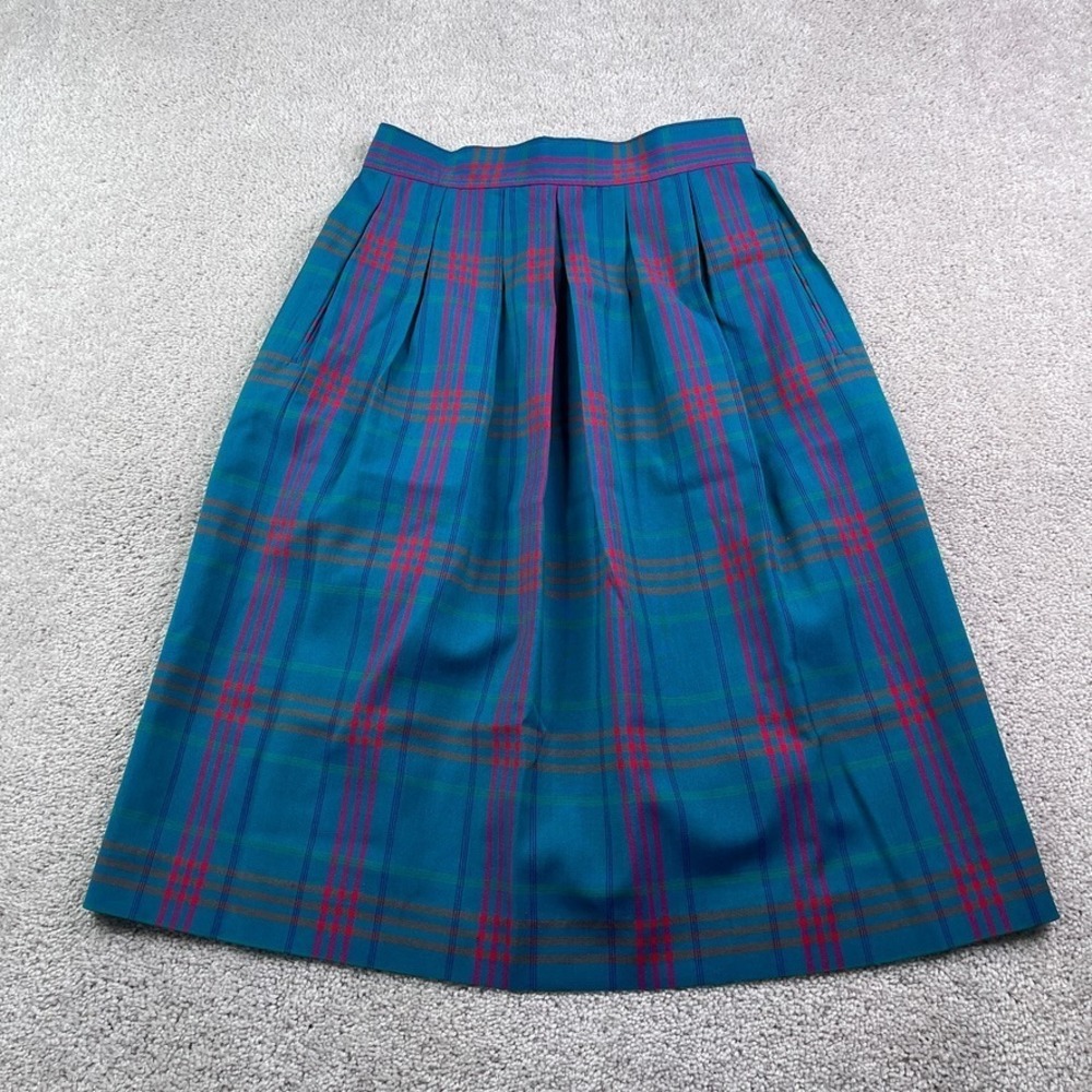 Vintage Pendleton Skirt Womens 10 Blue Plaid Wool Pleated Flannel Made in USA